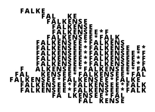 Typographic Map of the city Falkensee (Germany) with a pattern of capital letters that only show the name of the city