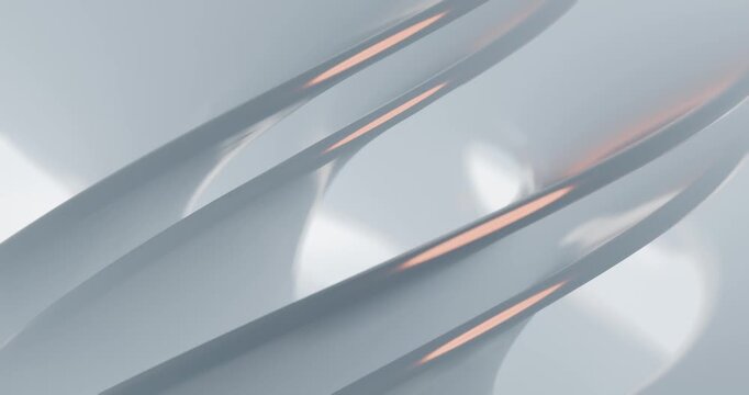 Abstract glossy metallic ribbons with rose gold highlights looping 3d animation