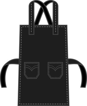 Black apron with stylish stitching and pockets, perfect for cooking or work attire