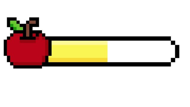 Vibrant Pixel Art Health Bar with Stylized Apple Icon A Classic Retro Gaming UI Element for Digital Progress Indication Concept