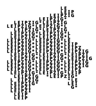 Typographic Map of the city Leipzig (Germany) with a pattern of capital letters that only show the name of the city