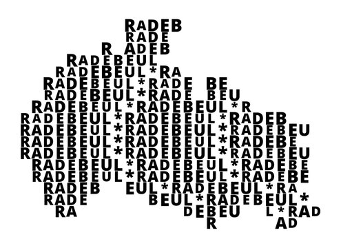 Typographic Map of the city Radebeul (Germany) with a pattern of capital letters that only show the name of the city