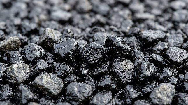 Close-up of Black Gravel Stones with Textured Surface for Landscaping or Construction.