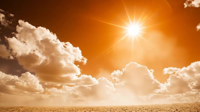 Heat wave stroke extreme summer drought desert sunlight cloud sky glare hot weather. Heat wave stroke extreme summer global warming, thermometer to high temperature, sun, climate hot weather