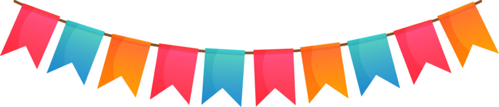 Colorful bunting flags hanging, decorating for celebration and festive event