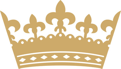 Golden crown icon with fleur de lis elements representing monarchy, luxury, and achievement © Tartila