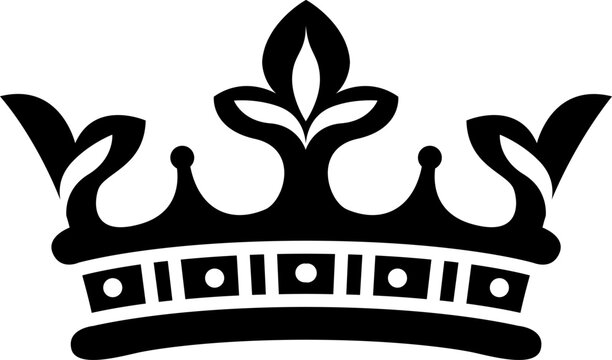 Black crown graphic representing royalty, authority, success, and monarchy on a white background