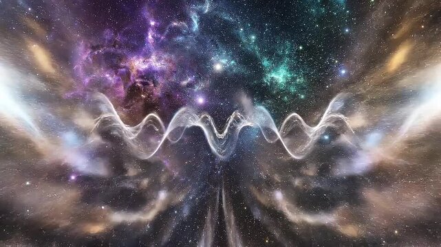 Ethereal cosmic nebula with glowing energy waves and countless stars creating a vibrant and dynamic deep space panorama
