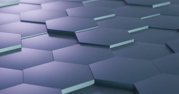 Abstract 3d hexagonal tile background in purple and teal looping 3d animation