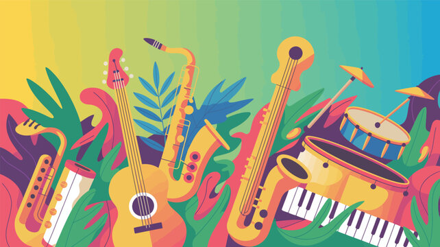Musical Harmony: A vibrant illustration showcasing an array of instruments blending together to create a symphony of color and sound.