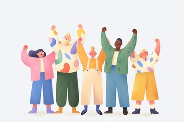 Obraz premium Vibrant Group Celebration, Colorful Pop-Art Illustration