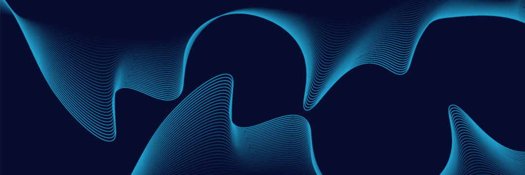 Abstract glowing wave lines on dark blue background. Dynamic wave pattern. Modern flowing wavy lines. Futuristic technology concept. poster, website, flayer