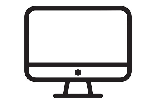 Simple line art illustration of computer monitor on white background  office technology symbol