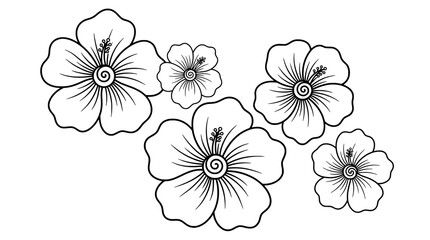 Obraz premium Flowers hibiscus line art with delicate petals and centers featuring floral, drawing, sketch with black and white and botanical elements for nature,