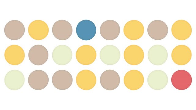 Animated illustration with irregular circular shapes in chaotic motion arranged symmetrically on a white background.