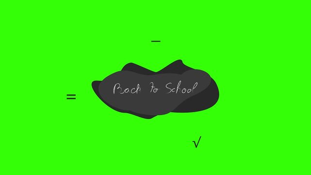 A simple animation featuring the phrase "Back to School" handwritten, accompanied by checkmarks and curly braces, set against a vibrant green background for easy compositing