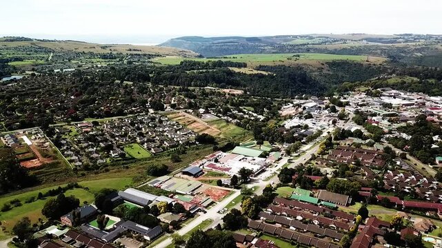 Aerial viwe of homes and mountains in the distance in Howick Durban