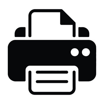 Simple line icon of printer device with paper tray and control buttons