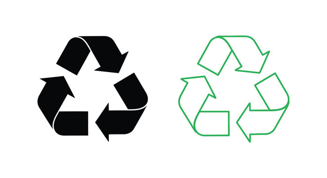 Recycling symbol icons black and green on white background