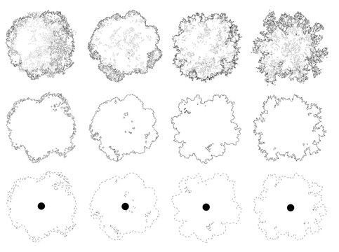 Vector set of trees in plan view for use in architectural drawings