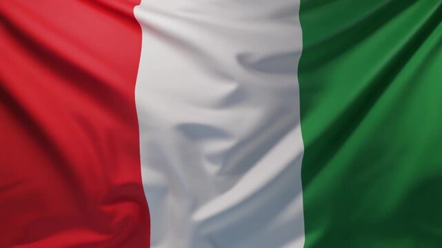"Italian flag with vertical red, white, and green stripes, softly rippling fabric symbolizing unity, heritage, and national pride of Italy."