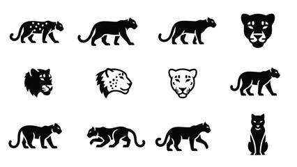 Obraz premium Set of black panther and leopard silhouettes for logo design.