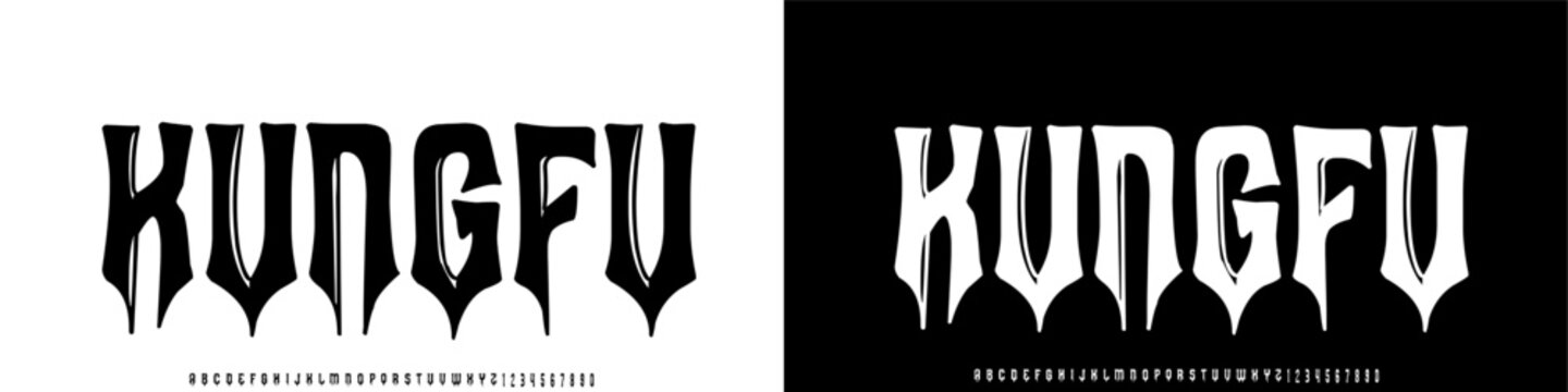 Kungfu Font, Sleek futuristic techno font with clean geometric lines, perfect for technology branding, sci-fi, and digital design.vector
