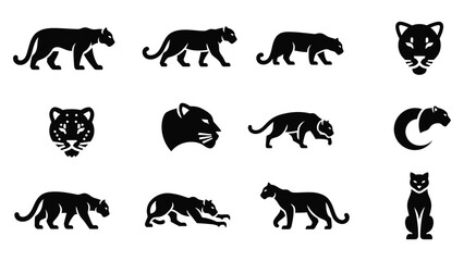 Obraz premium Black panther animal silhouettes collection for creative branding.