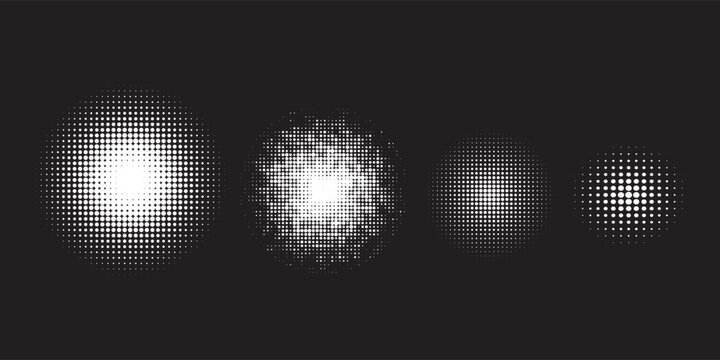 Kumpulan garis titik-titik konsentris dan hipnotis abstrak dalam bentuk lingkaran. Garis radial bertitik halftone. Elemen desain untuk logo, cetakan, templat atau poster. Ilustrasi vektor