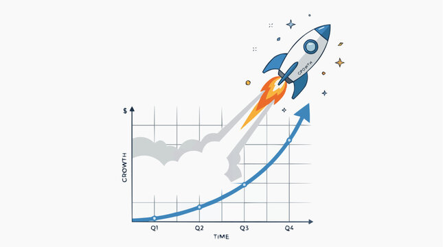 Rocket ship launching upwards on a growth chart symbolizing business success and progress vector style