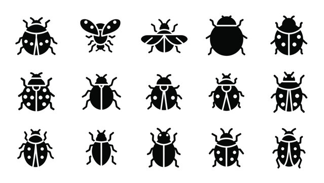 Set of ladybug icons, collection of bug vector signs and symbols, in flat style for web.