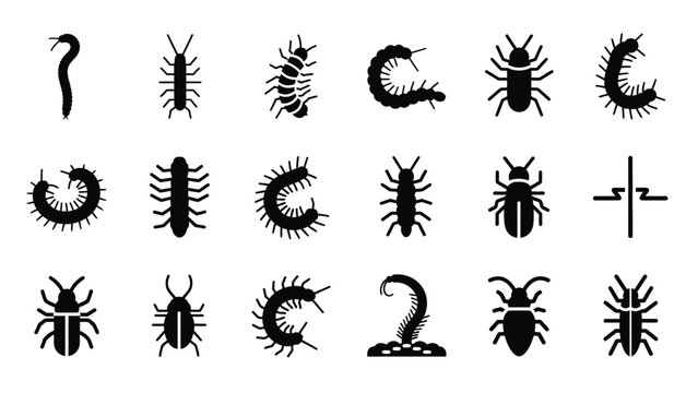 Collection of diverse insect and invertebrate icons for biology or pest control concepts.