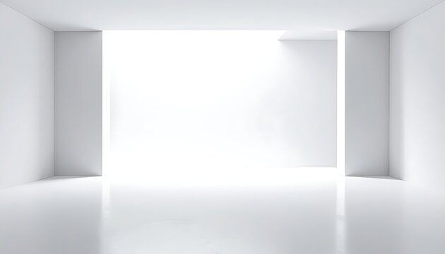 A bright white room with shiny floor and recessed lighting