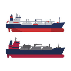 Obraz premium Oil Tanker Ship Side View Vector Illustration Set