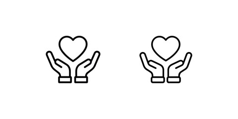 Obraz premium Heart in open palms line art vector icon illustration isolated on white background caring medical charity healthcare symbol for mobile web app interface.