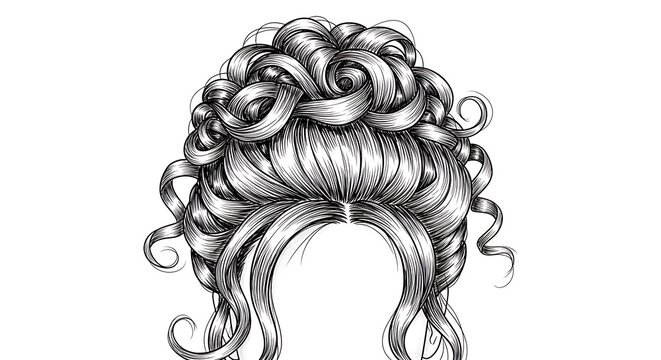 Intricate Curly Updo Hairstyle Illustrated on Clean White Background