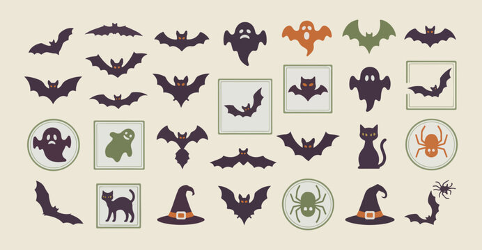 Spooky halloween bat pattern, flying vampire bats silhouettes, creepy holiday night background, gothic nocturnal animal graphics, festive halloween party vectors, flying bat icon collection, dark moon