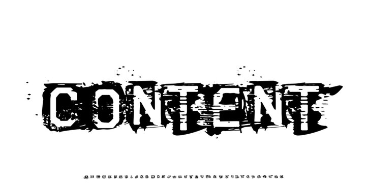 The word"content" written in a heavy, grunge font with spots and splashes that mimic the texture of a concrete or brick wall. Suitable for posters, banners, logos, and emblems for internet clubs
