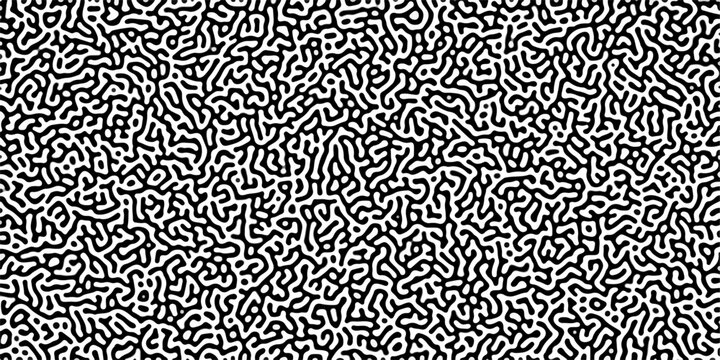 Turing reaction diffusion monochrome seamless pattern with chaotic motion .Linear design with biological shapes. Organic lines in memphis. abstract turing organic wallpaper background .	