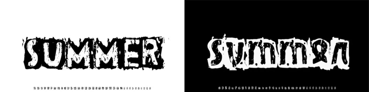 The word "Summer" written in a heavy, grunge font with spots and splashes that mimic the texture of a concrete or brick wall. Suitable for posters, banners, logos, and emblems for internet
