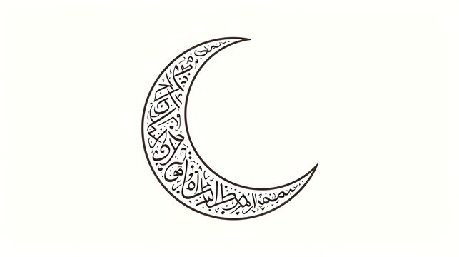 Crescent moon with intricate Arabic calligraphy design on transparent background transparent background