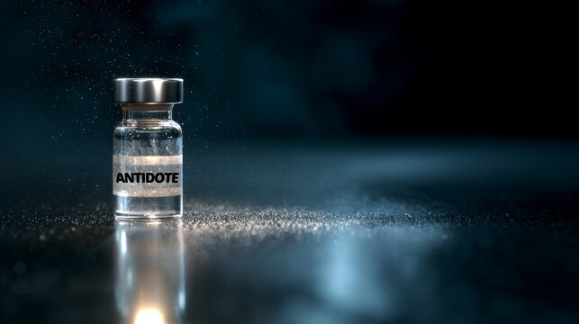 Medical antidote vial representing treatment research against dangerous viral infections and biological contamination worldwide