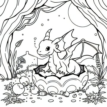 Baby dragon hatchery coloring page for kids printable