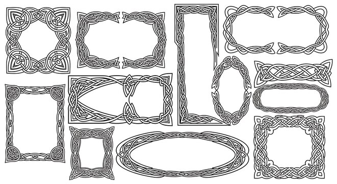 Ornate Celtic Knot Frames Arranged on White Background