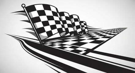 Row of Checkered Flags at Finish Line. © Pian