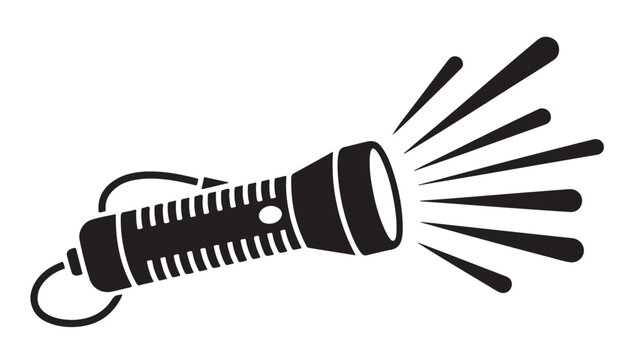 Flashlight Silhouette with Bright Light Beam for Search Discovery and Illumination Concepts Vector Illustration