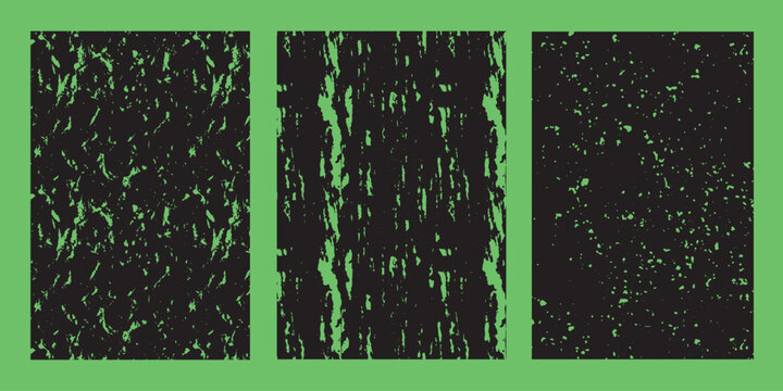 Three black rectangles with green grunge texture on bright green background