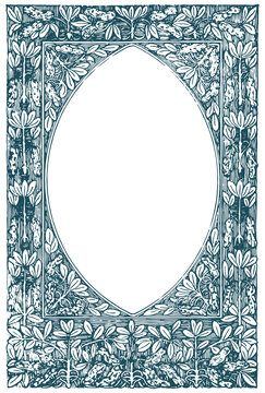 Late 19th Century Oval Botanical Engraved Frame PNG &ndash; Hand Restored Woodcut Border