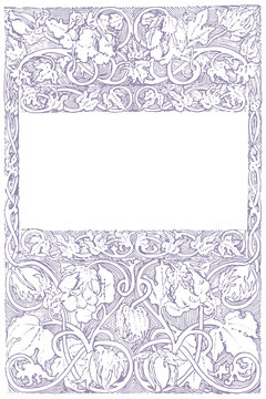 Late 19th Century Cotton Plant Engraved Frame PNG &ndash; Hand Restored Antique Woodcut Border