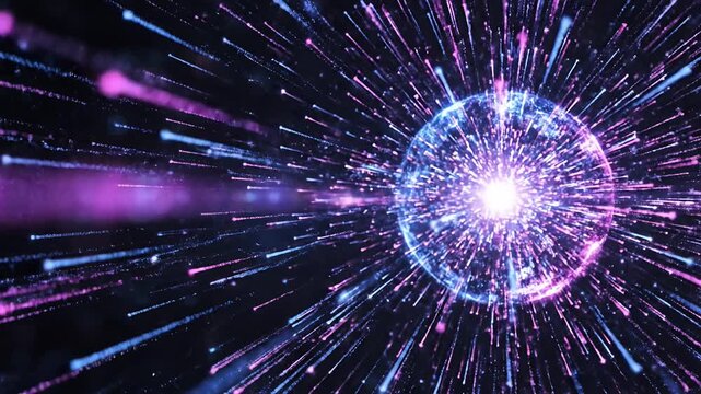 Abstract illustration of energy sphere with glowing rays and particles